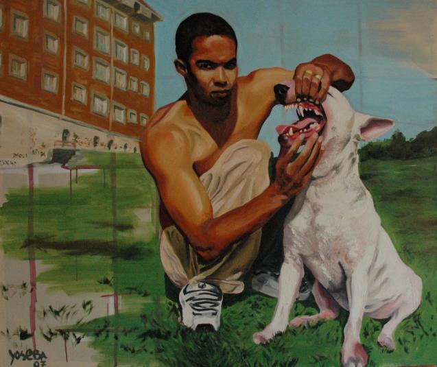Alberto a Shango, z cyklu Mí přátelé a jejich psi, olej/plátno, 125x160cm, 2007