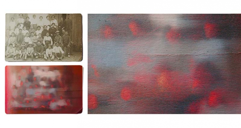 Fábrica Alcoy, c.a.1920, 2010, anonymní fotografie, olej na papíře, 7,5 × 10,5 cm každý