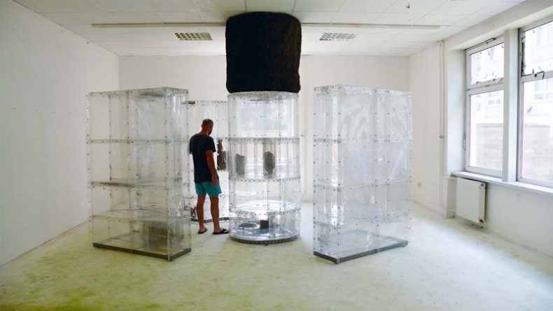 My House, 2010, transparent PVC, metal, found objects, projection 