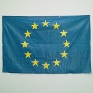 Homemade EU flag, 2009 (spray on tarpaulin, 280x180cm), installation view at ENSA Dijon